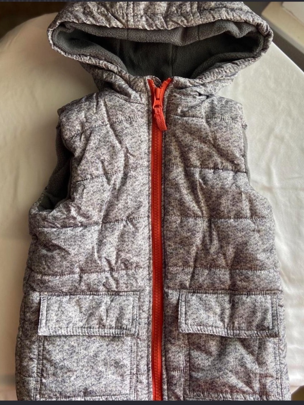 Little Me Gray Hooded Puffer Vest 4T Orange Zip Fleece Lined